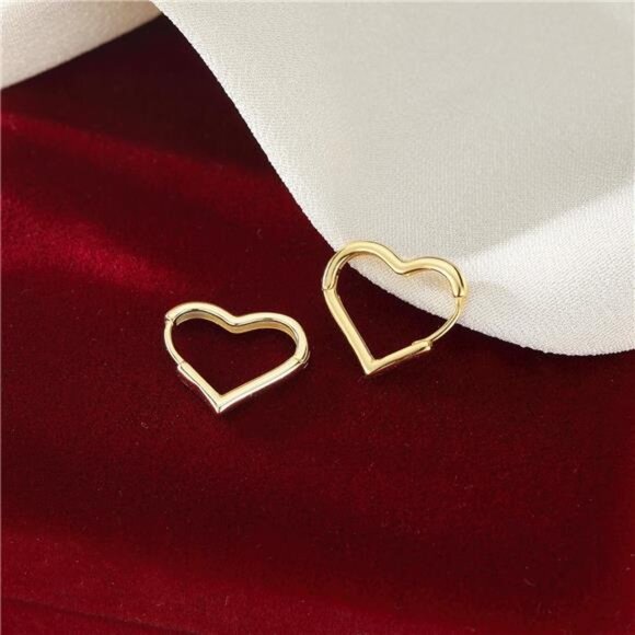 Solid 925 Sterling Silver 1.6CM Heart Hoop Earrings for Women Teens Minimalist - Picture 4 of 7